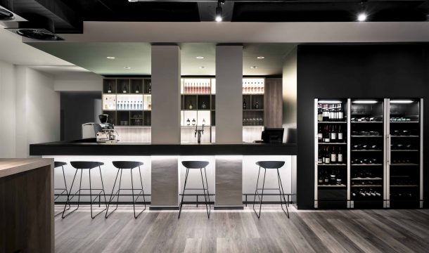 bar and wine fridge cabinet in the modern Nestor Hotel in Neckarsulm