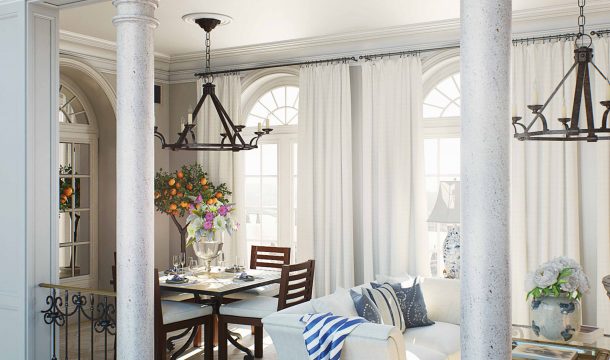 Dining room in the Ralph Lauren Mansion in Moscow, interior rendering